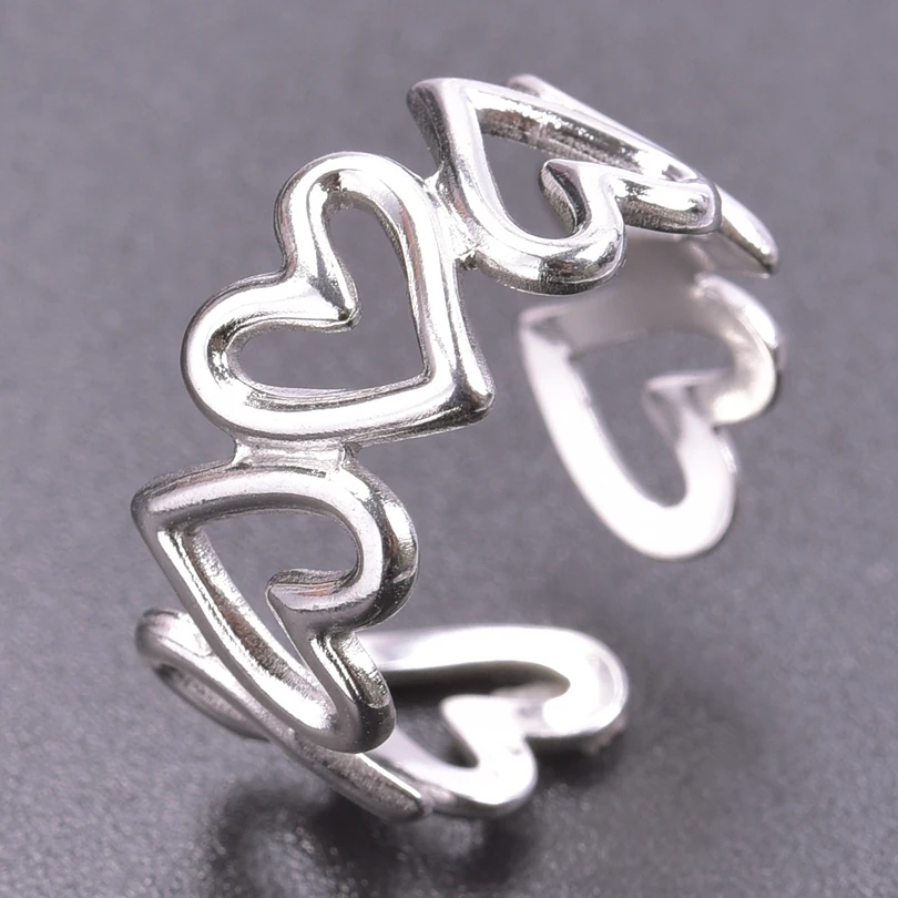 Never Fade Love Accessories Open Adjustable Stainless Steel Heart Rings For Women Men\'s Jewelry Silver Color Finger Ring Jewelry