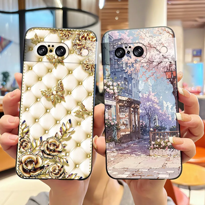 Capa de telefone para google pixel 8, capa preta de silicone macio, estilo elegante, design exclusivo, padrão dragon king, invólucro de leão koi