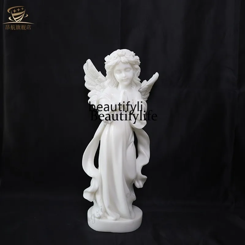 03 Marble White Marble Angel Sculpture Stone Carving European Style Desktop Decoration Ornament Western Angel