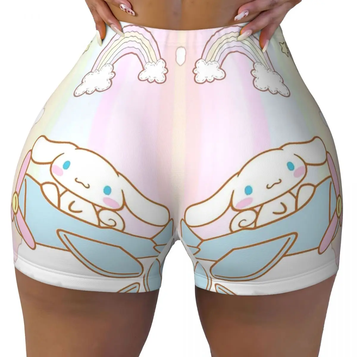 Custom HOT Cartoon Cinnamoroll Workout Shorts Women Gym Volleyball Biker Yoga Shorts