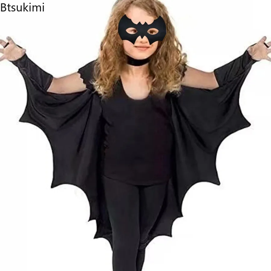 Conjunto de Capa de Vampiro y Murciélago Negro para Niños con Antifaz, Traje de Disfraz para Niños y Niñas, Ropa para Carnaval, Cosplay y Fiestas de Disfraces