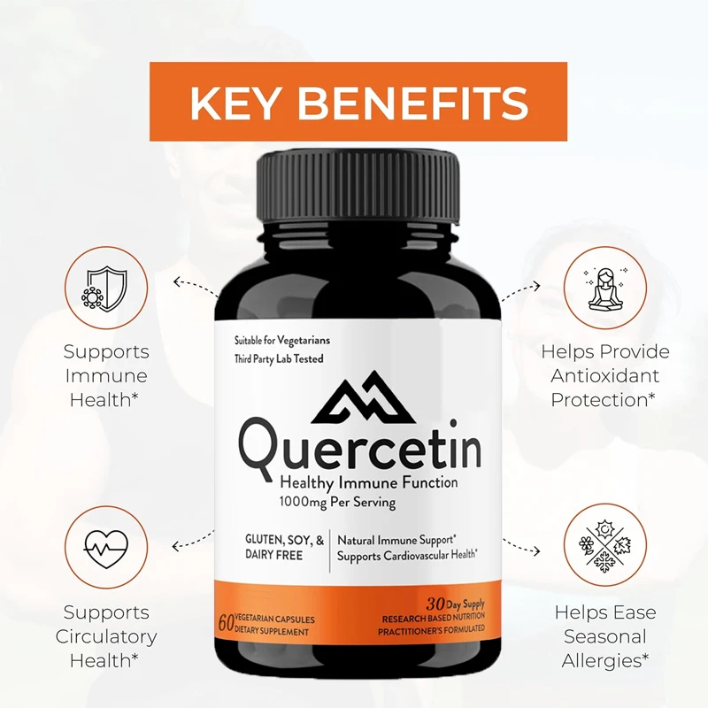 

Quercetin 60 Vegetarian Capsules Bioflavonoid Supplements Support Immune, Cardiovascular, and Respiratory Health