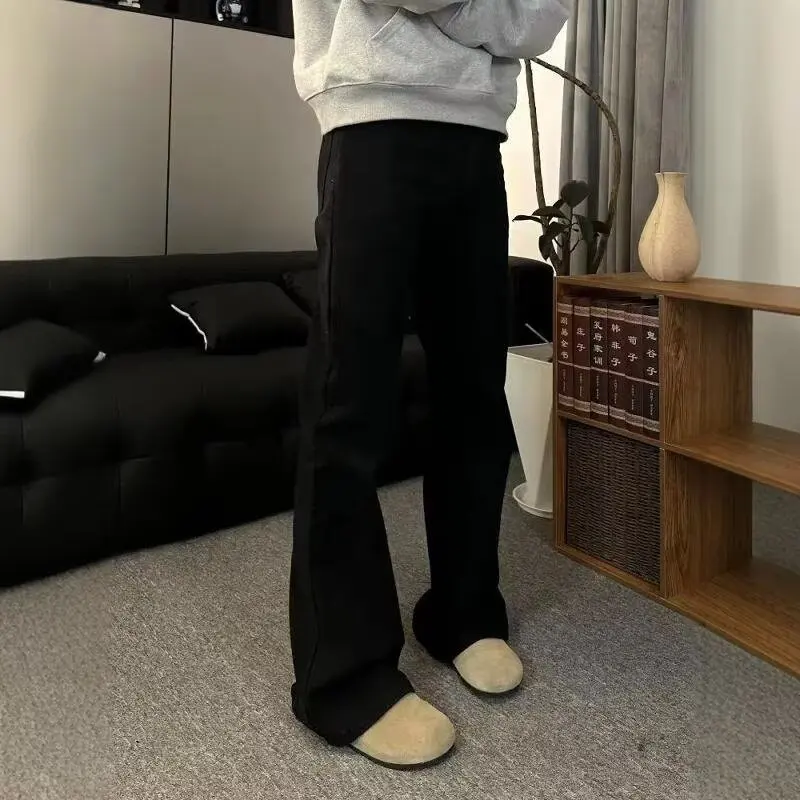 جينز أسود للتخسيس على الطراز الكوري للشارع قليلاً للرجال، سروال طويل مستقيم كاجوال بسيط وعصري #3