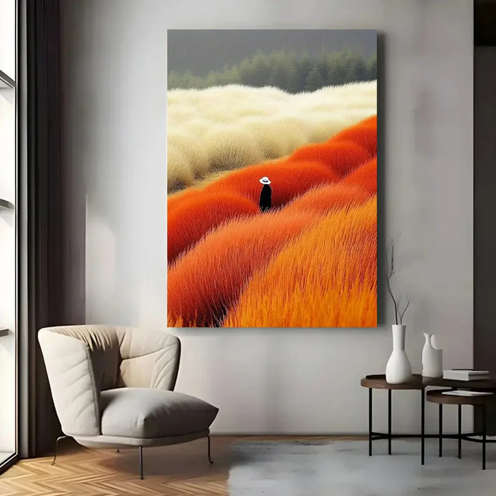 Modern Abstract Landscape Poster and Prints Beige Orange Flower Field Canvas Painting Wall Art Picture for LivingRoom Home Decor