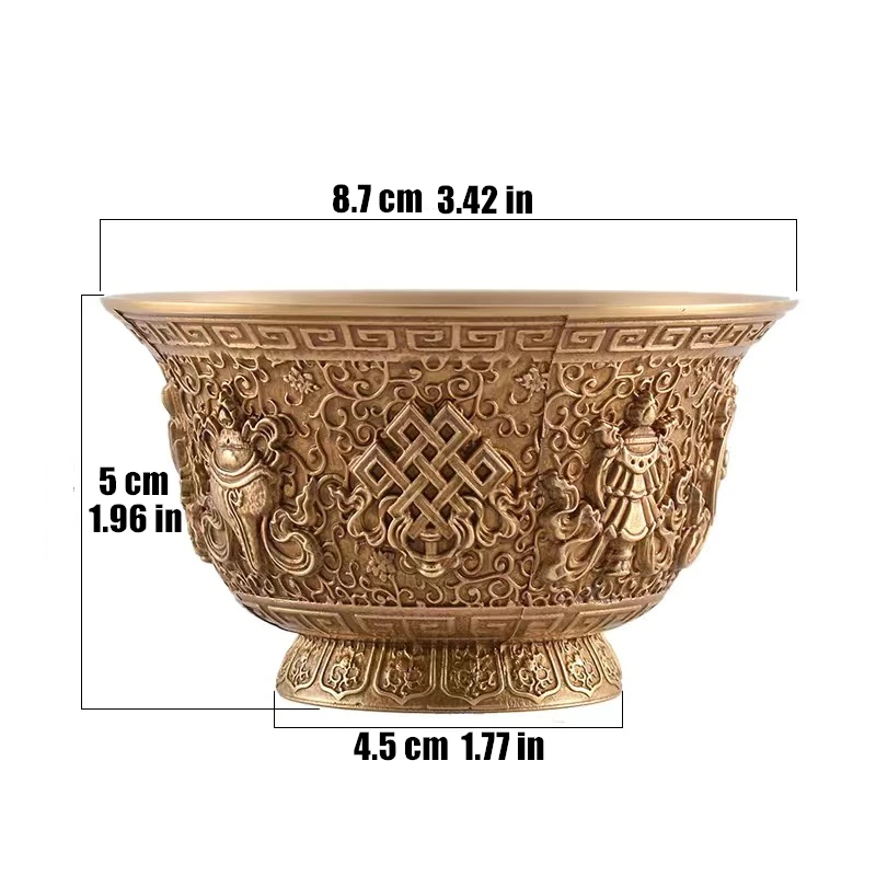 Engraving Buddhism Bowl Handicraft 8.7 CM Bronze Eight Auspicious Tibetan Holy Water Cup Tantric Bowl Altars Indoor Decorative