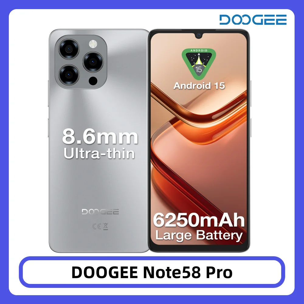 DOOGEE Note 58 Smartphone 32GB 128GB 6.75 HD+ 90Hz 6250mAh Batteria grande UNISOC T7250 Octa Core NFC Android 15 Cellulare