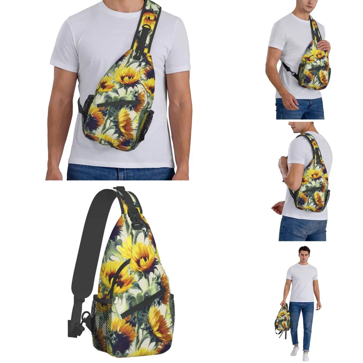 Girasoli Forever Bohemian Crossbody Sling Bag Cool Chest Bag Flowers spalla zaino Daypack escursionismo Outdoor Travel Satchel