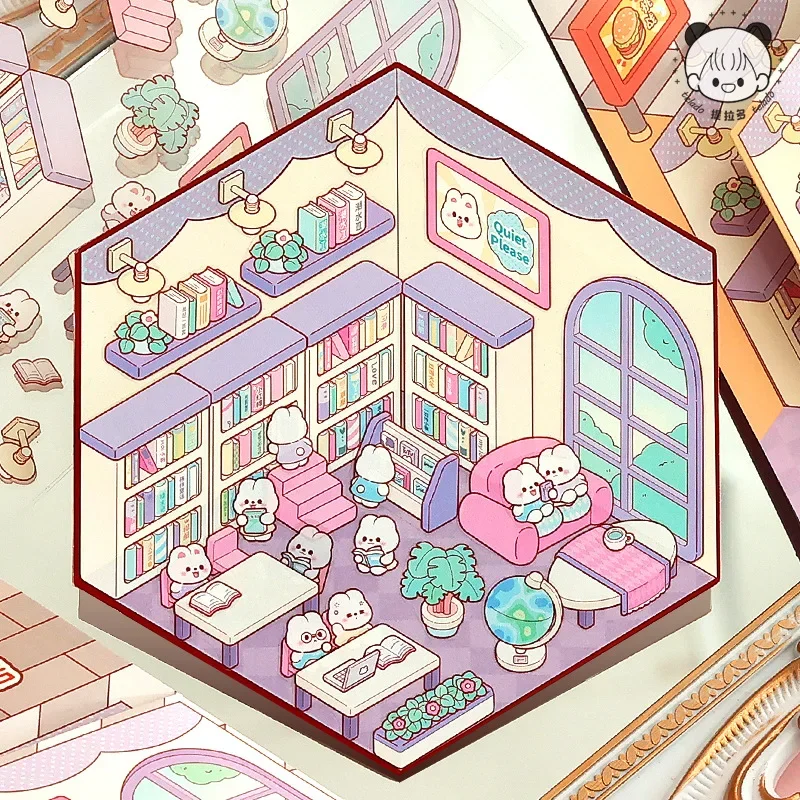 Pink Storage Stickers Scene Miniature Stickers DIY Cabin Scene Stacking and Pasting Hand Account Scrapbooking Materials Kit