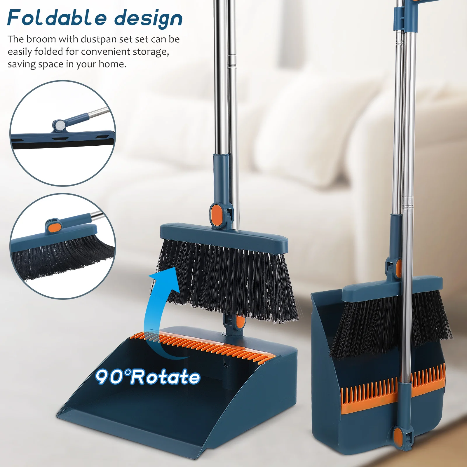 Folding Broom Set Dust Pan Hand Held Brooms For Sweeping Indoor With Collapsible Dustpan