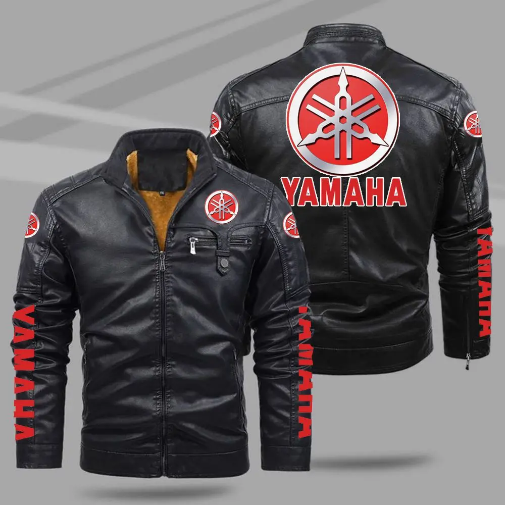 

2025 hot-selling men's European size Yamaha motorcycle clothing, autumn and winter fleece leather jacket, sports jacket