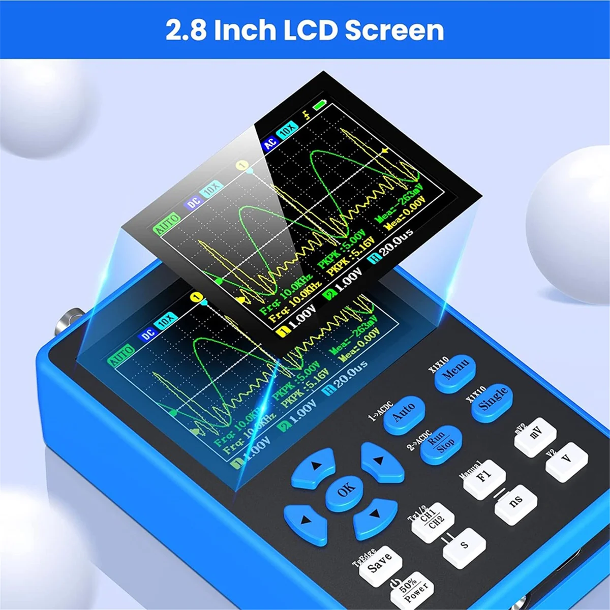 DSO2512G Digital Oscilloscope with 2 Channels 120Mhz Bandwidth Signal Generator 500MSa/S Sampling Rate, 2.8 Inch Display ACM