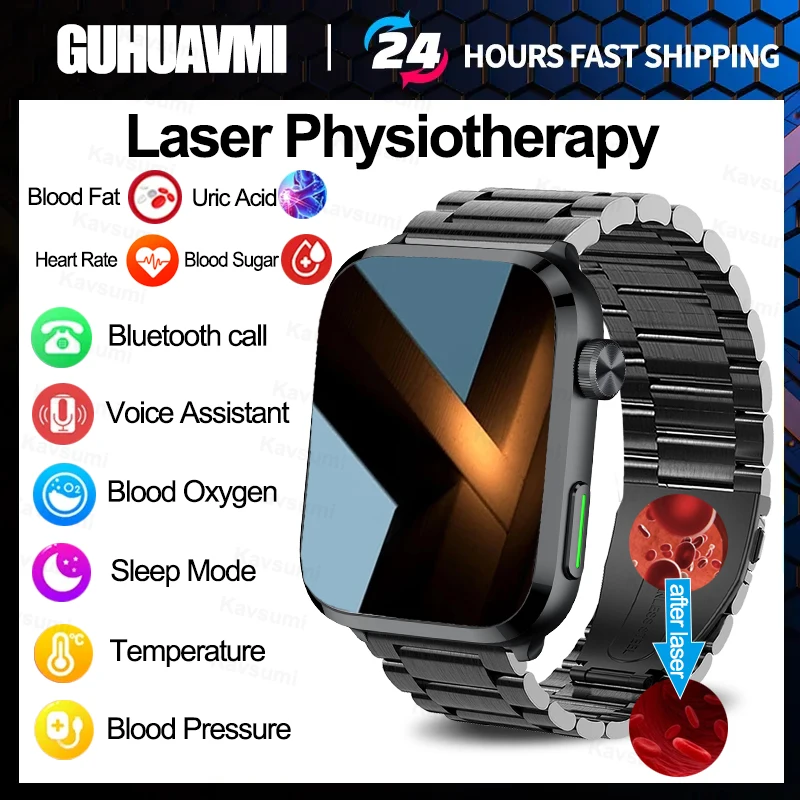 New For HUAWEI Xiaomi Medical Grade Laser Therapy Smartwatch Blood Glucose Blood Lipid Bracelet Bluetooth Call Health Smart Watc