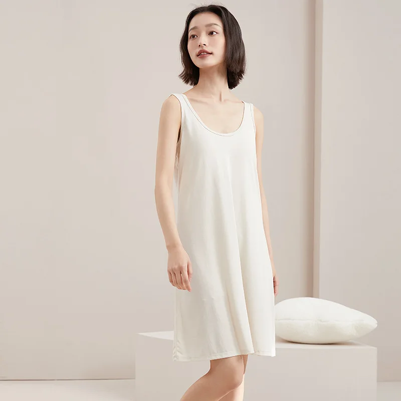 Summer New Seamless Petticoat Underskirt Plus Size Sexy V/U Neck Sleeveless Ice Silk Ultra Thin With Chest Pad To Prevent Bumps