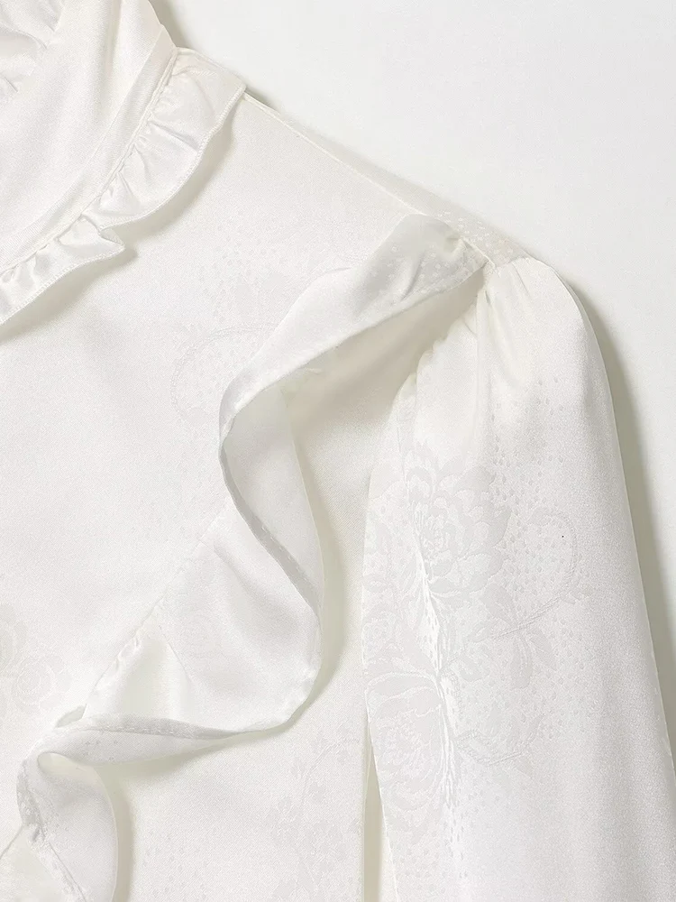 欧米風ニューファッショントレンドカジュアルレディース服デザインセンス抜群万能ジャカードシルクサテン風シャツ