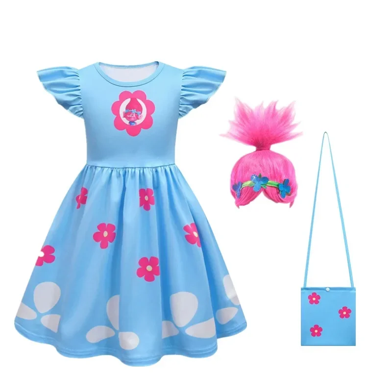 Trolls 2 abiti per bambini per ragazze costume da principessa Bambini Cosplay troll papavero abiti da festa Vestido superfucsia Infantil ragazza vestiti