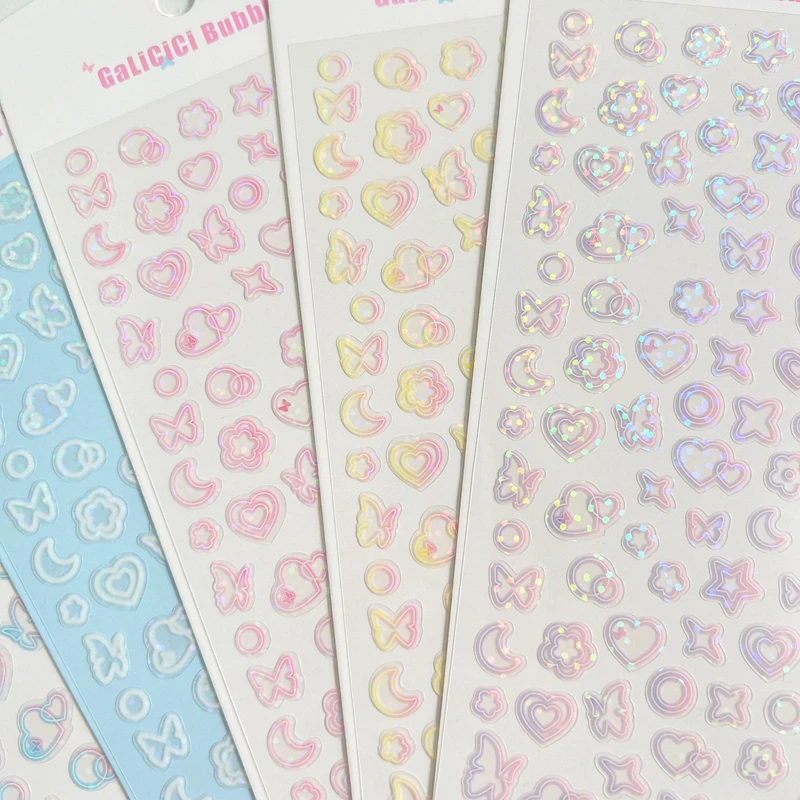 1Pc Nieuwe Hot Gradiënt Maan Vlinder Laser Sticker Vlokken Idol Card Deco Scrapbook Diy Materiaal Decoratie Briefpapier Stickers