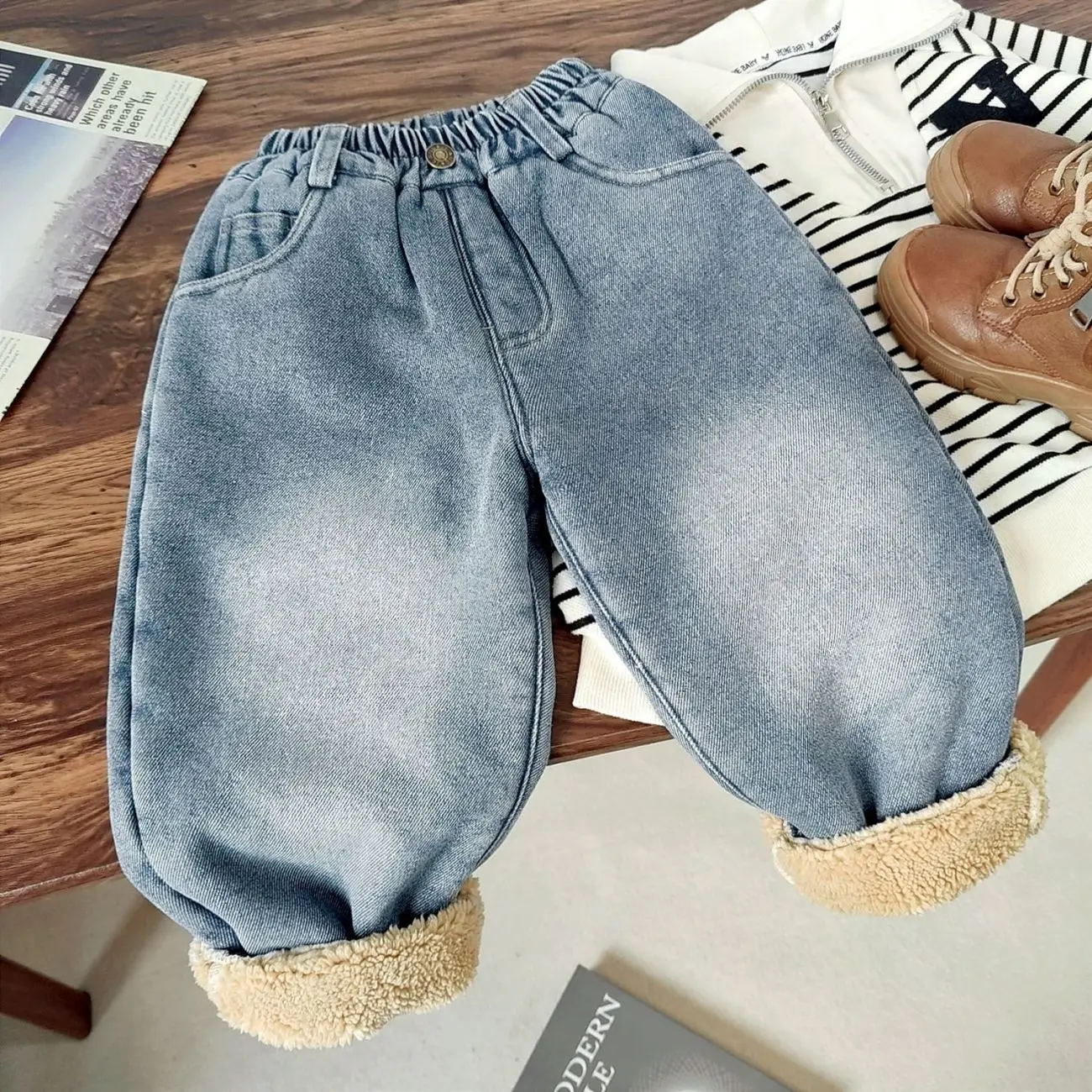 

2-7T winter children kids boys thick velvet snow wear warm jeans