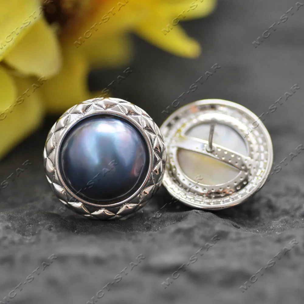 MTC·STAR 19mm Blue South Sea Mabe Pearl Classic Wheat Ear Style Stud Earring (Z14422)
