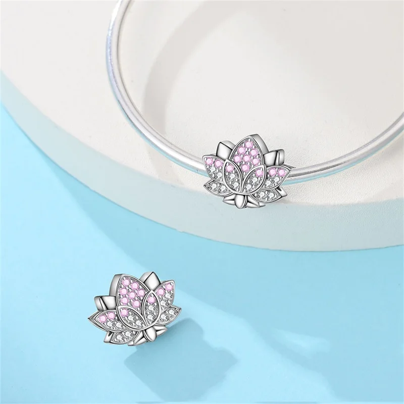

New Style 925 Sterling Silver Pink White Lotus Charms Beads Fit 3mm Original Bracelet DIY Women Exquisite Birthday Jewelry Gifts