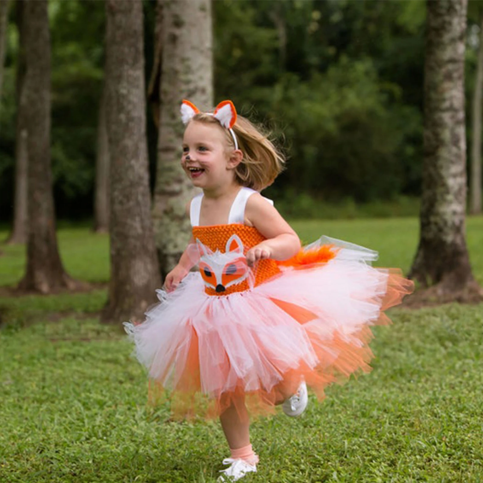 Детское платье-пачка с милыми животными для девочек, газовая юбка для девочек с повязкой для волос для вечеринки на Хэллоуин