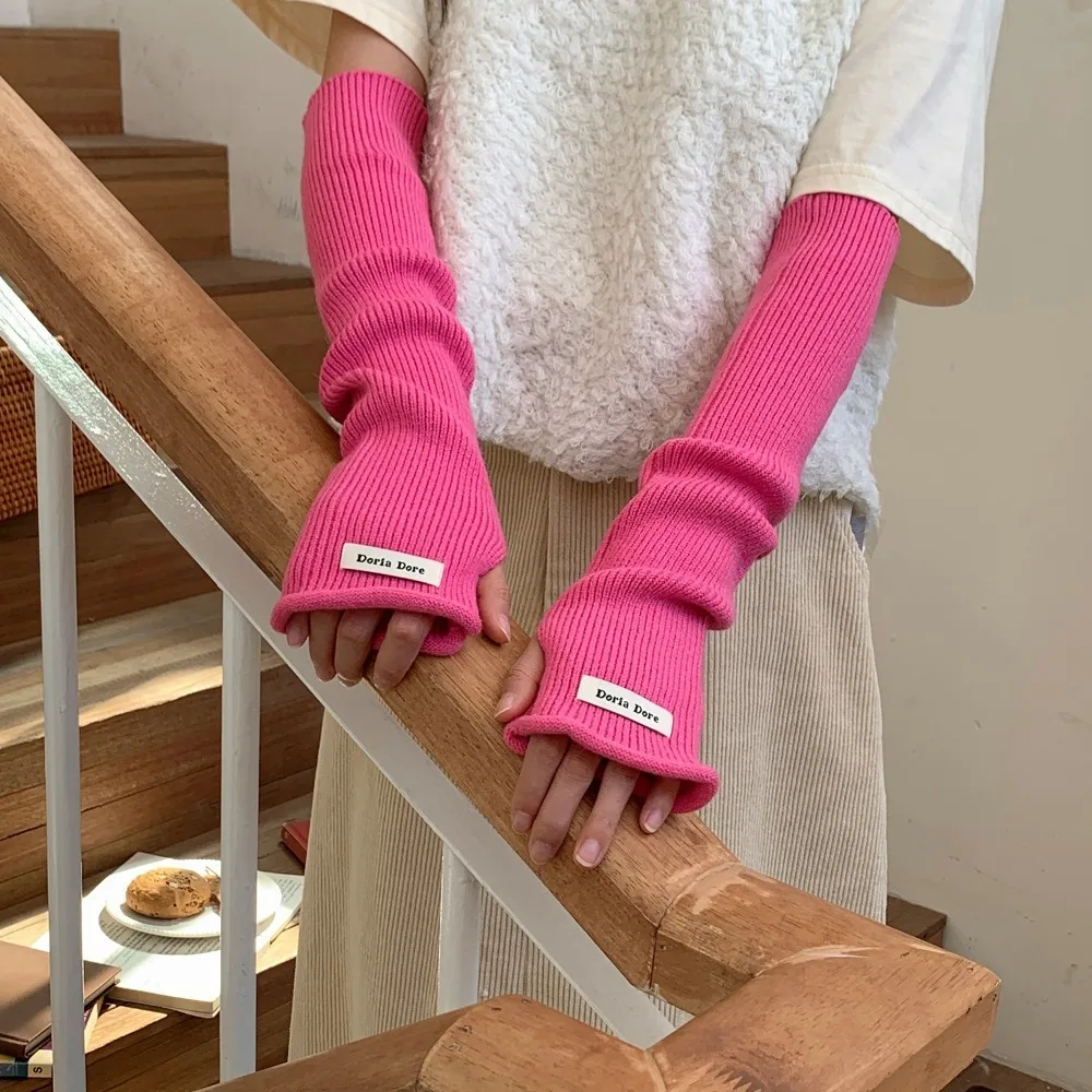 الكورية نمط محبوك الأكمام الدافئة ثقب بلون الصوفية الذراع قفازات مرنة Y2k الدافئة يغطي الذراع الملابس والاكسسوارات