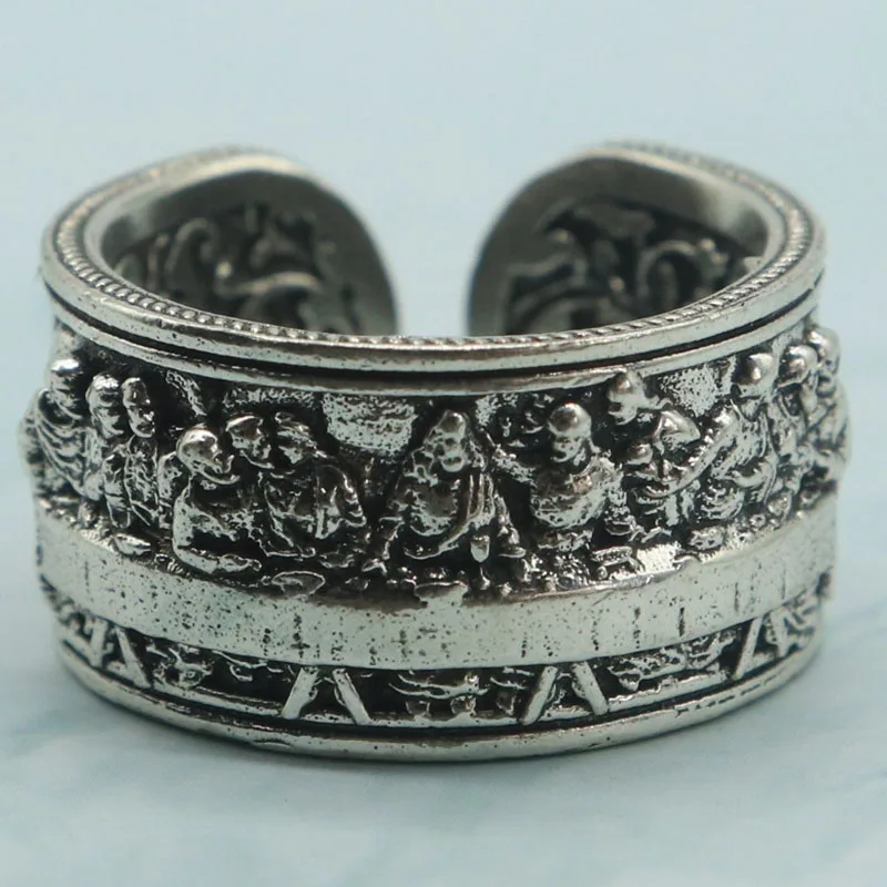 Buy 3 Get 1 Free the Last Supper stands still. Jesus at center, disciples in shock, prophecy whispers in candlelight cuff Rings
