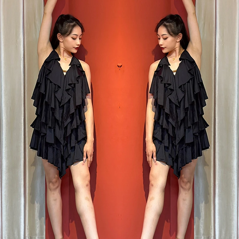 

Summer Latin Dresses Women Black Halter Backless Dance Dress Cha Cha Rumba Performance Wear Adult Dancer Training Clothes 1771