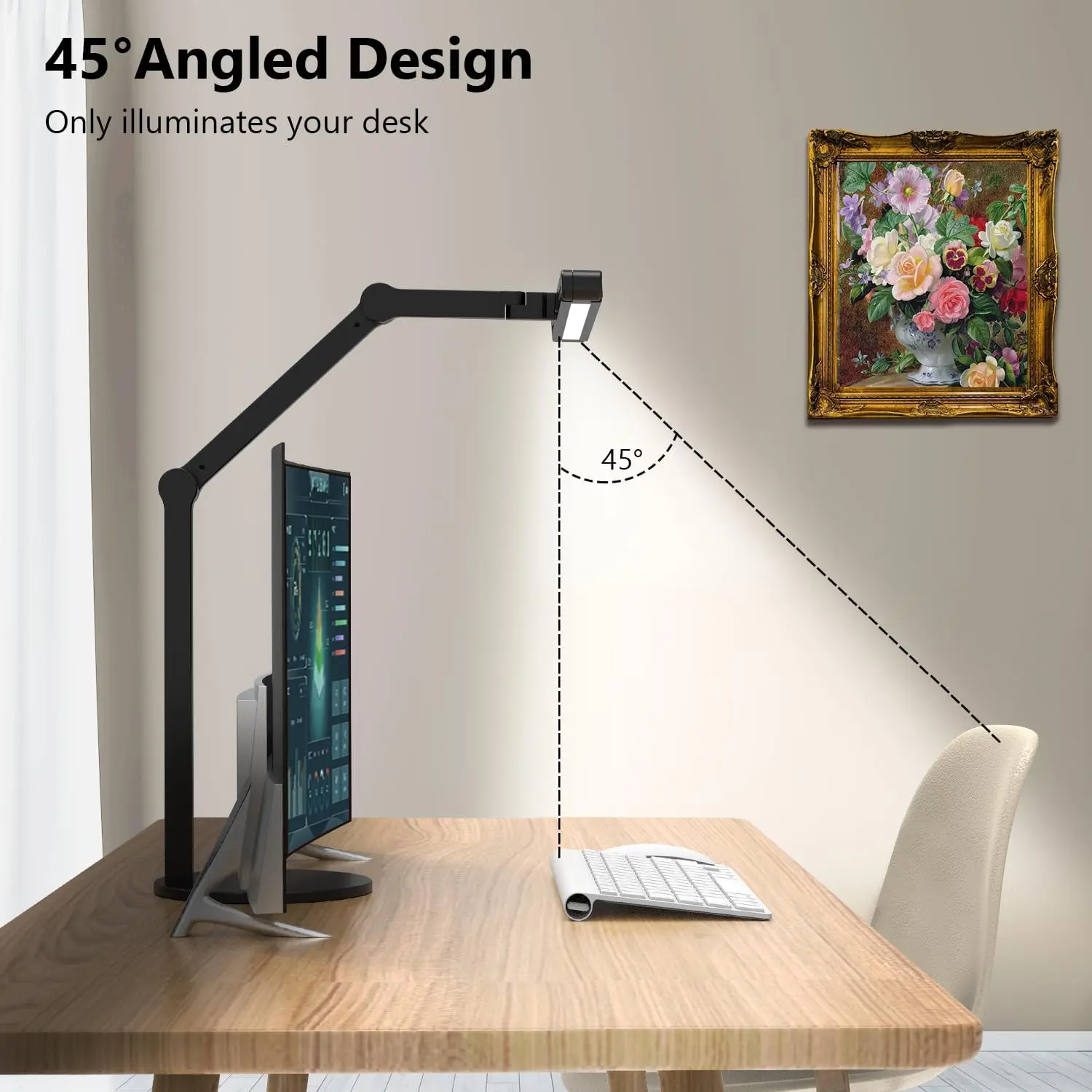 Adjustable LED Desk Lamp with Atmosphere Lighting, Auto Dimming, Rotatable Swing Arm for Home Office