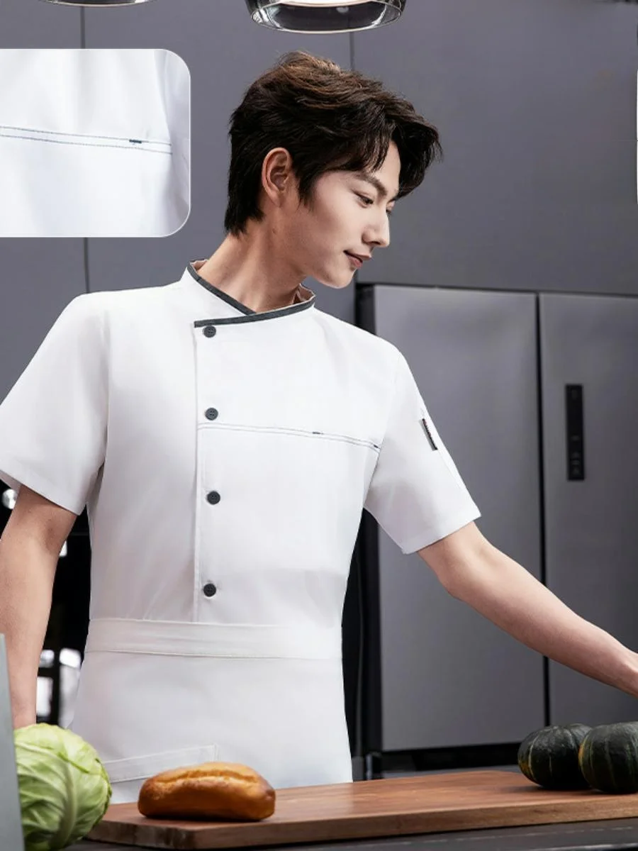 

Мужская летняя рабочая рубашка для поваров, дышащая, влагоотводящая, для ресторанов, кухонь и школ