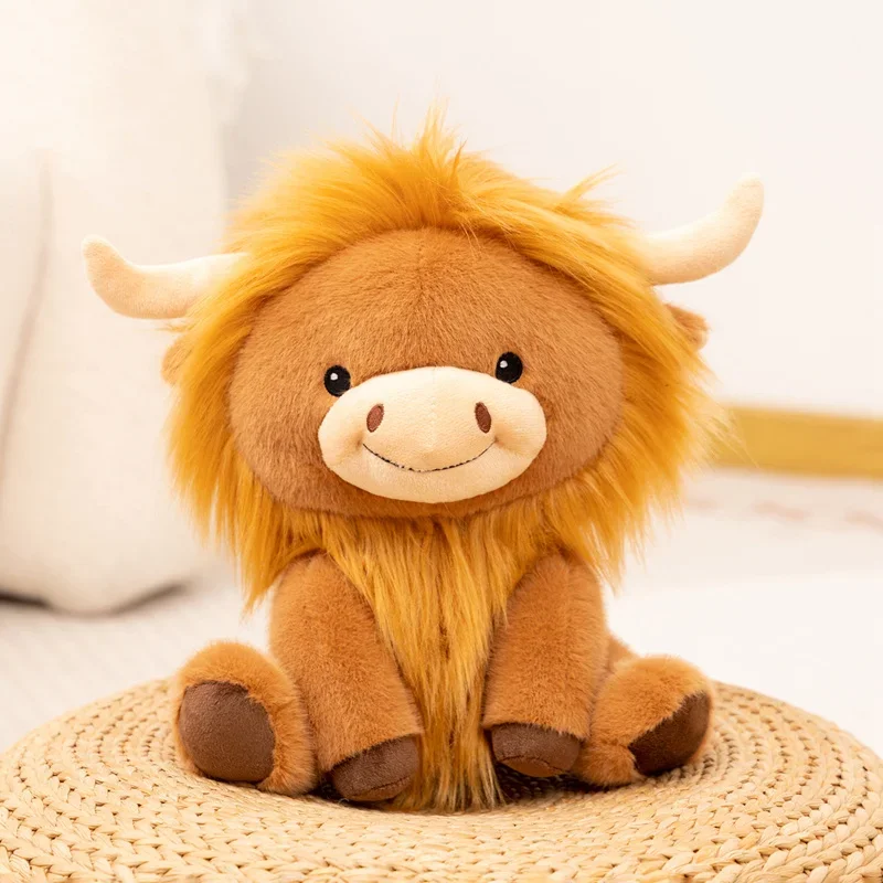 

Soft Fluffy Highland Cow Plush Toy Cute Scottish Highland Cattle Stuffed Animal Kawaii Brown Cow Plushie for Girl Birthday Gift