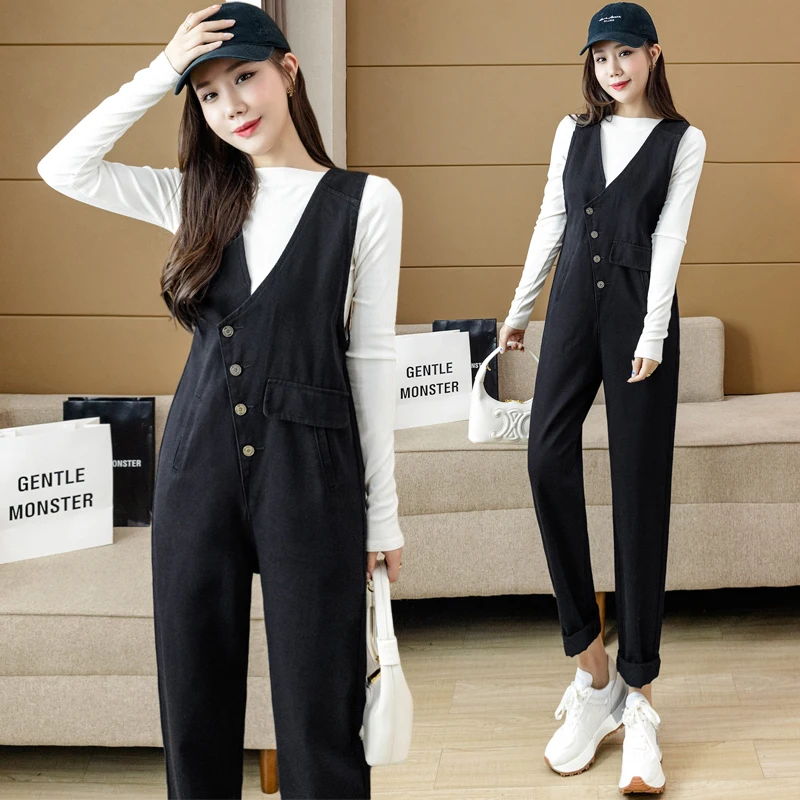 New Fashion Overalls Korean Wide-leg Jumpsuit Vintage Black Tide Sleeveless Irregular Single Breasted Overalls