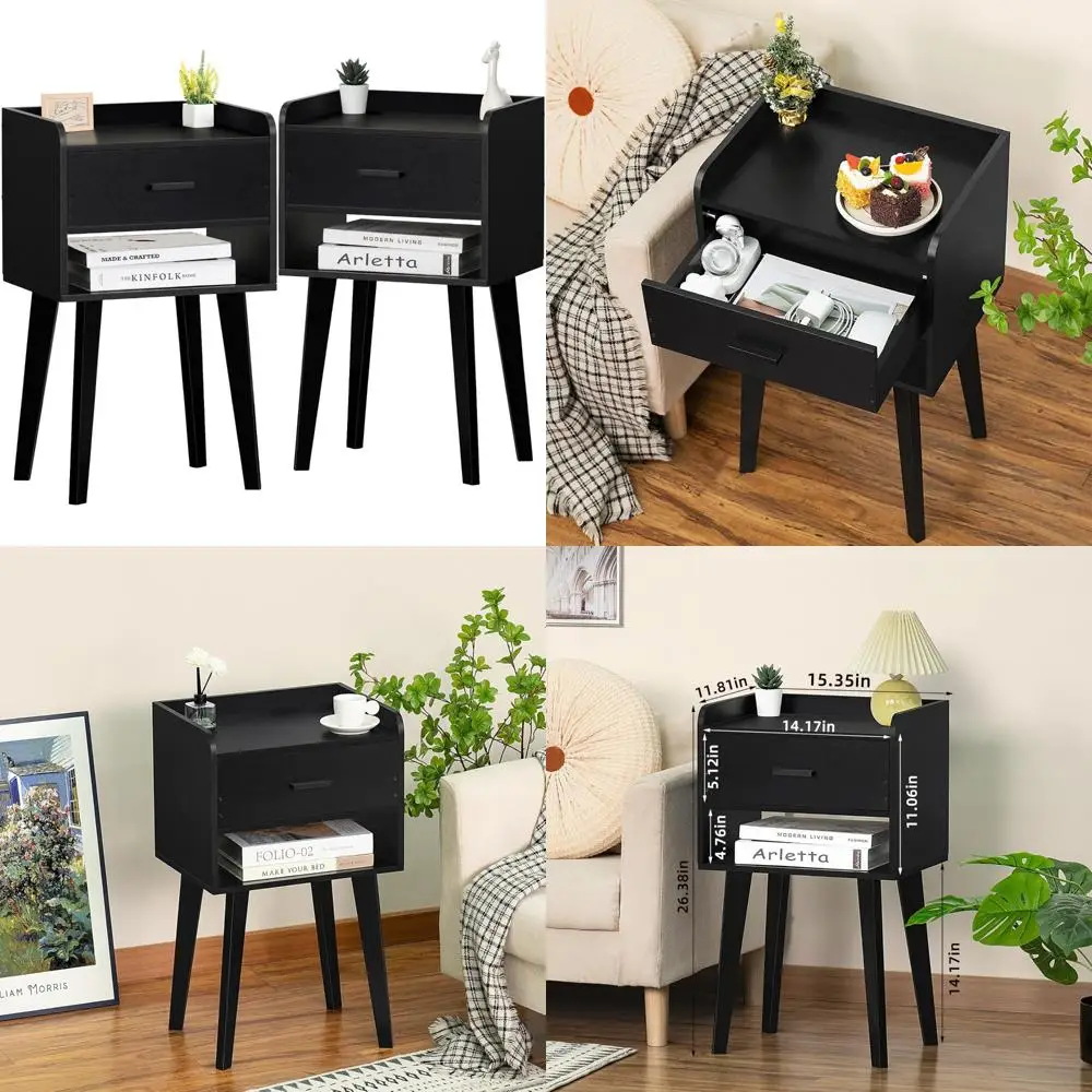 

contemporary dual nightstands with drawer, wooden bedside tables for compact spaces, ideal for modern bedrooms