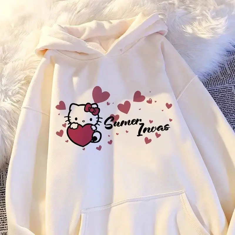 

Sanrio Hello Kitty женские толстовки с капюшоном Kawaii мультфильм весна осень топы с длинными рукавами модная женская одежда верхняя одежда новая