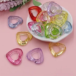 10pcs 24mm*26mm Hollow Acrylic Heart Beads Candy Color Loose Pendants For DIY Handmade Phone Key Chain Jewelry Making