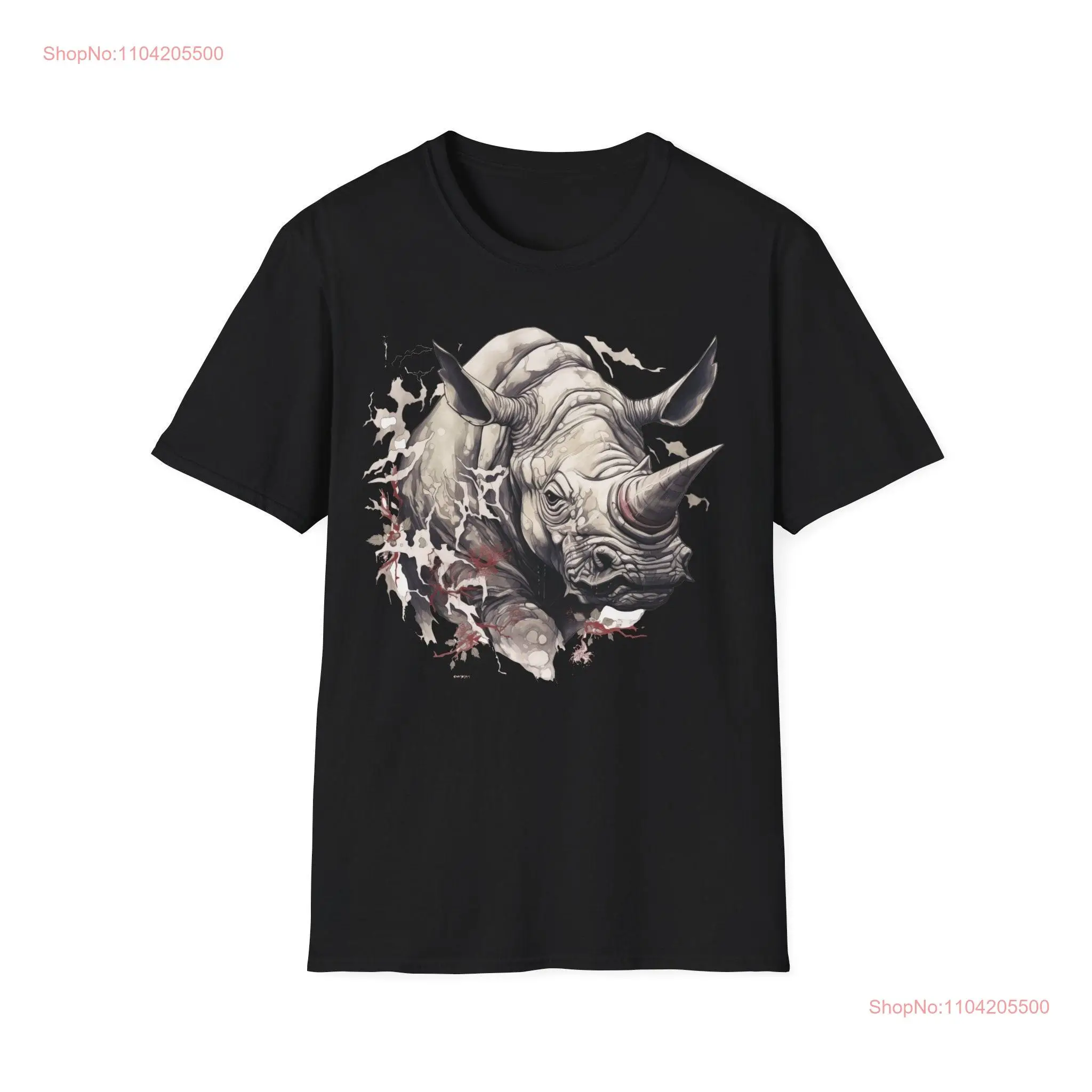 Japanese Rhino T Shirt Oriental Japan design art Hokusai style long or short sleeves