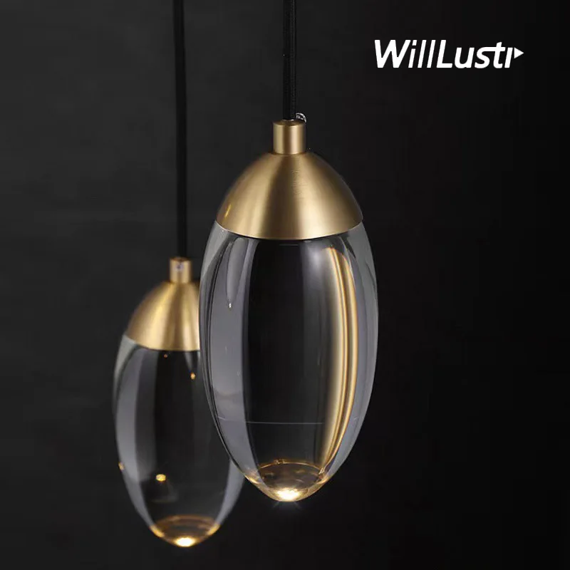 

Luxury Copper Pendant Lamp Waterdrop K9 Crystal Suspension Light Hotel Cafe Living Dining Bedroom LED Hanging Ceiling Chandelier