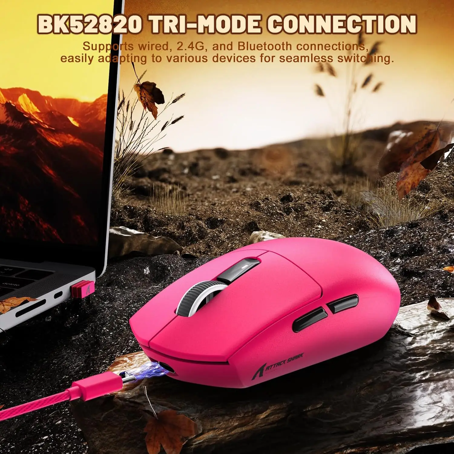 ATTACK SHARK G3 Wireless Gaming Mouse  3-mode (BT/2.4G/Type-C) 12000DPI PAW3311  for Esports Mouse  of PC/laptop/tablet ﻿