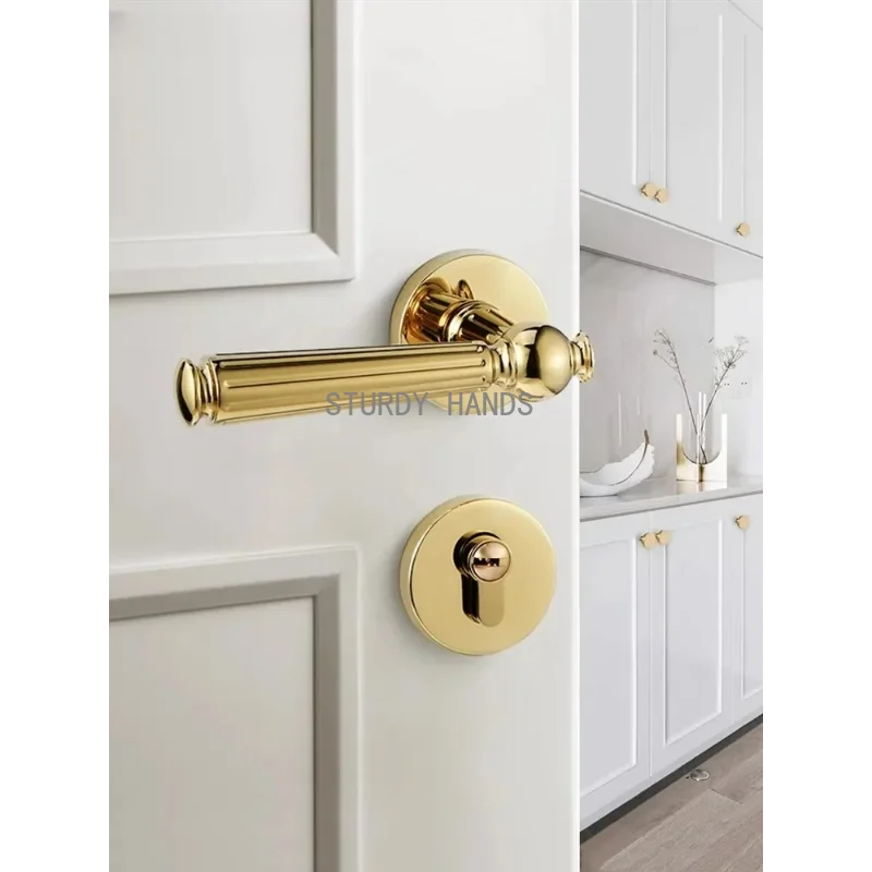 1 set of gold zinc alloy silent luxury split type anti-theft door lock bedroom indoor double-sided handle lock