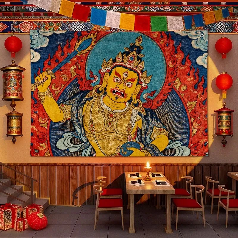 VIKAMA Ethnic-Style Art Tapestries, Prayer Wheel Thangka Folk Wall Hangings, Vintage and Exotic Zen-Inspired Wall Decor