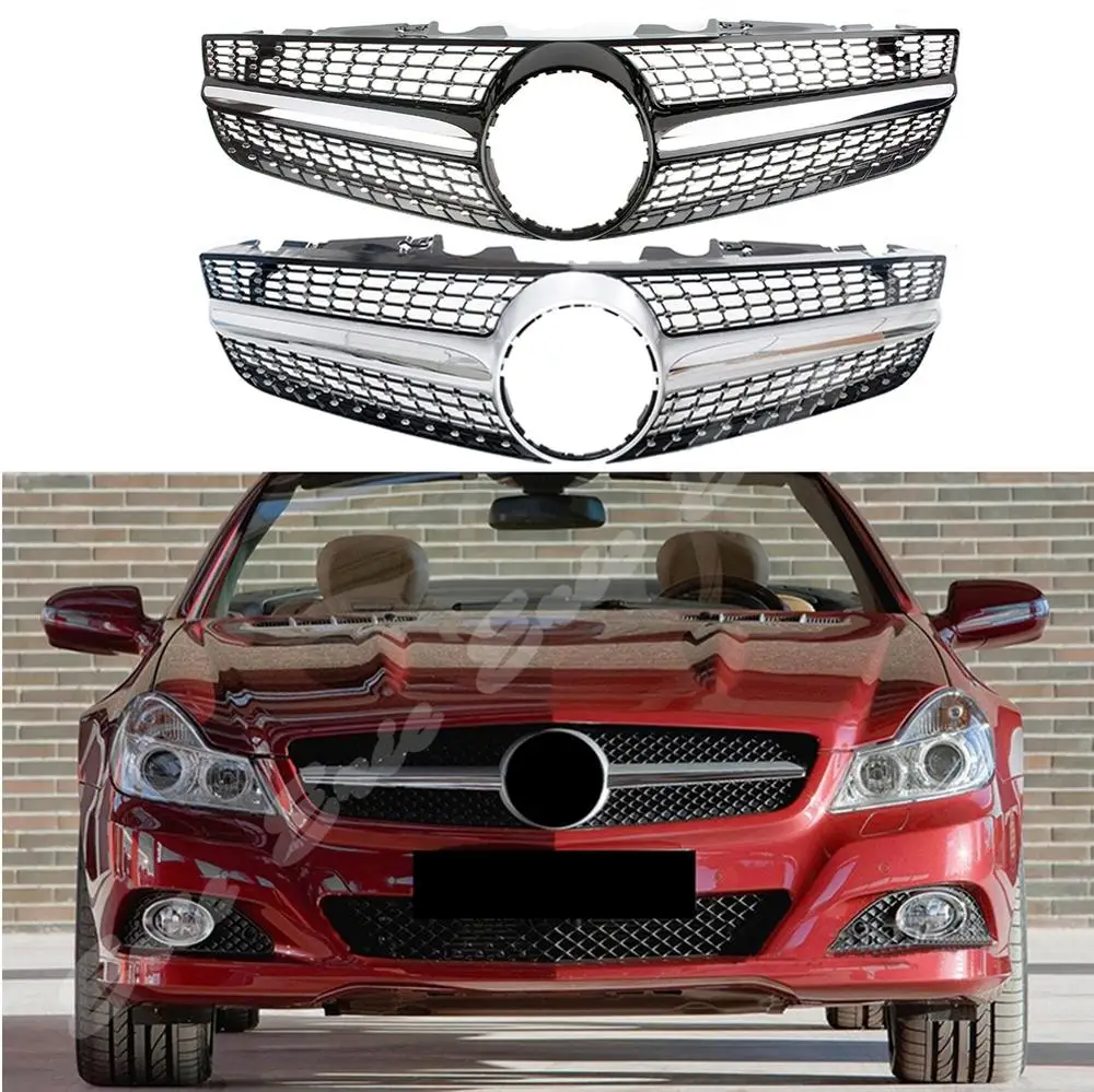 Car Front Racing Grill Billet Bumper Grille Upper Cover For Mercedes-Benz SL-Class R230 SL400 SL450 SL500 SL550 SL600 2008-2012