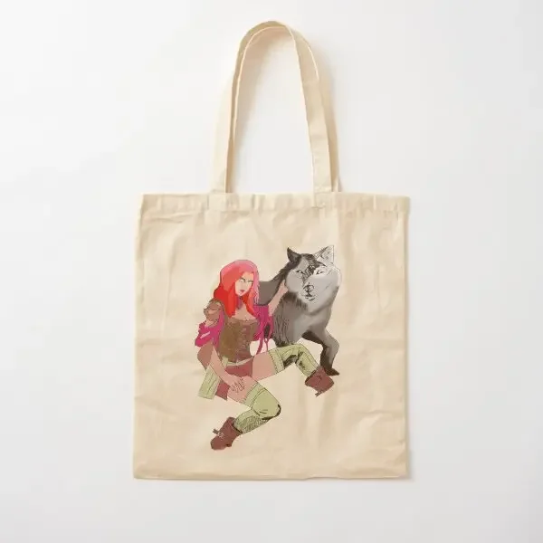 

Women And Wolf Cotton Canvas Bag Shoulder Bag Foldable Handbag Travel Fashion Fabric Designer Unisex Casual Printed Women
