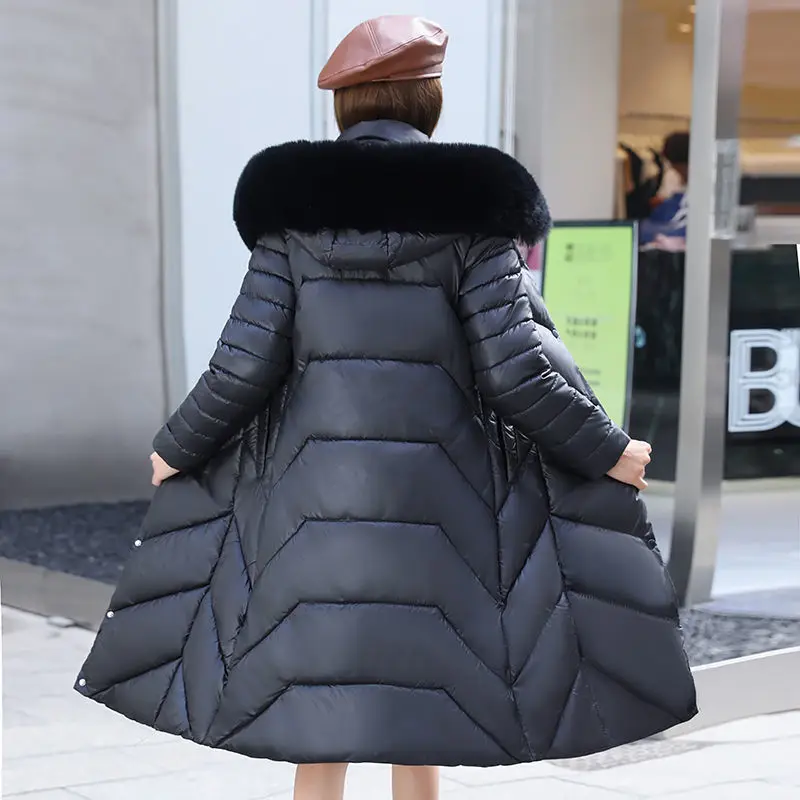 2023 New Women Down Cotton Coat Winter Jacket Female Mid Length Version Parkas Thick Warm Outwear Hooded Fur Collar Overcoat