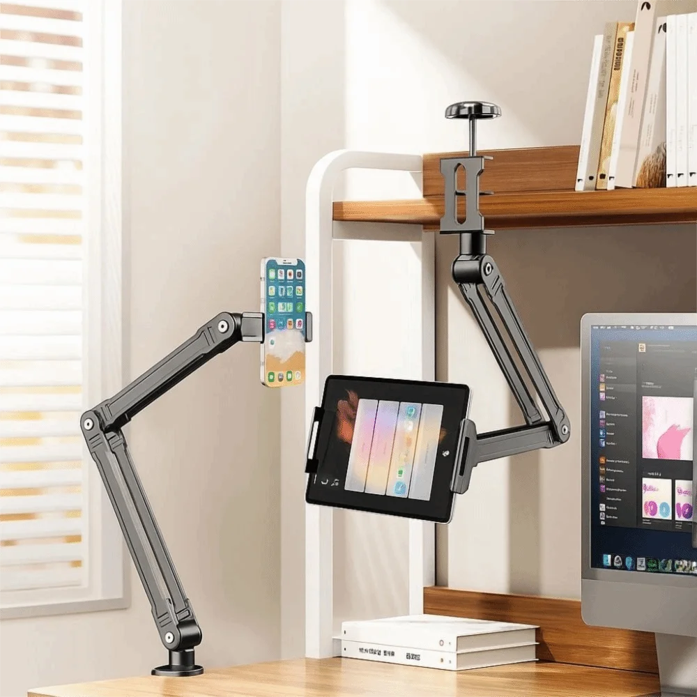 Multi functional Adjustable Foldable Tablet Holder Sturdy Long Arm Tablet Stand Alloy Desktop Tablet Stand Office