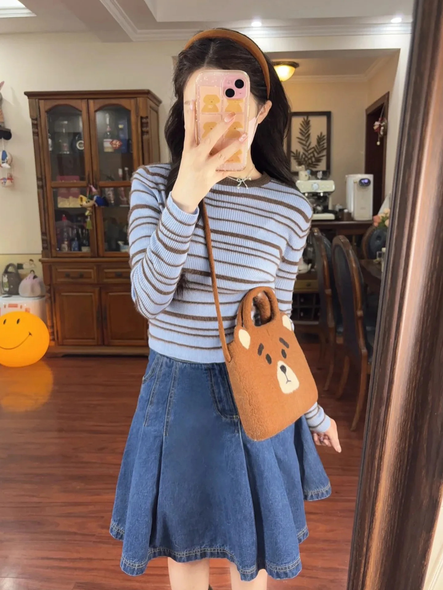 Autumn New Wool Blended Coffee Blue Brown Striped Slim-fit Short Knit Top for Women