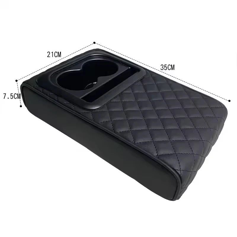 وسادة مسند الذراع لوحدة التحكم المركزية للسيارات مع حامل أكواب من جلد البولي يوريثان وسادة مسند الذراع المحمولة للسيارة غطاء وسادة الارتفاع