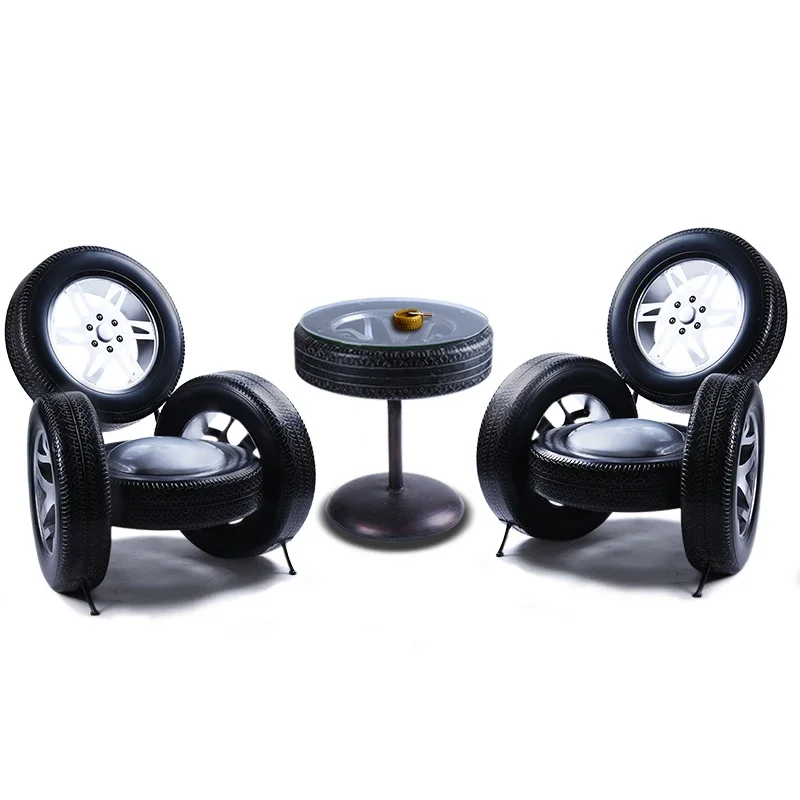 

Creative iron tire seats Vintage style tea table bar decoration Vintage ornaments themed restaurant decorations