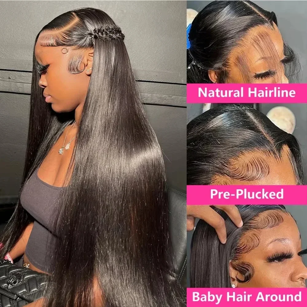 360 Full Hd Lace Wig Invisible Drawstring Glueless Wig Straight Human Hair Natural Color 220 Density Pre Plucked Ready To Wear image 5