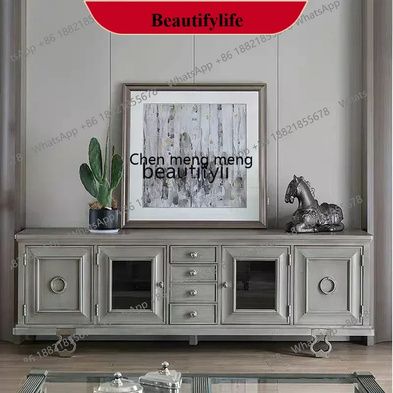 D178   American style, furniture, impression TV cabinet, light luxury retro solid wood locker, simple living room TV cabinet