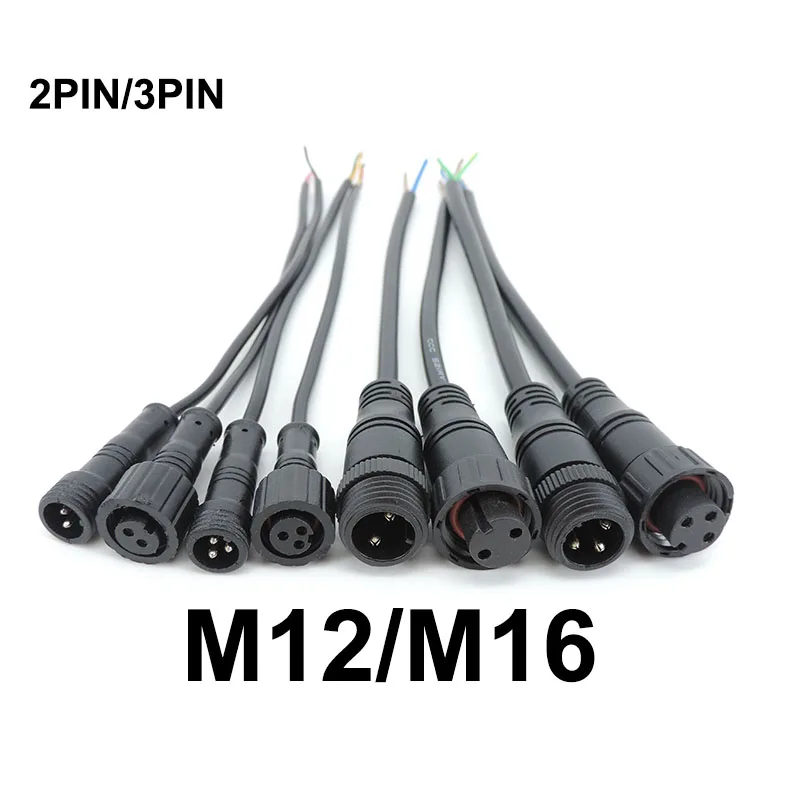 1 pz 2 Pin 3Pin core wire DC maschio femmina connettore di alimentazione Jack dado IP65 cavo M12 M16 spina impermeabile esterna per CCTV