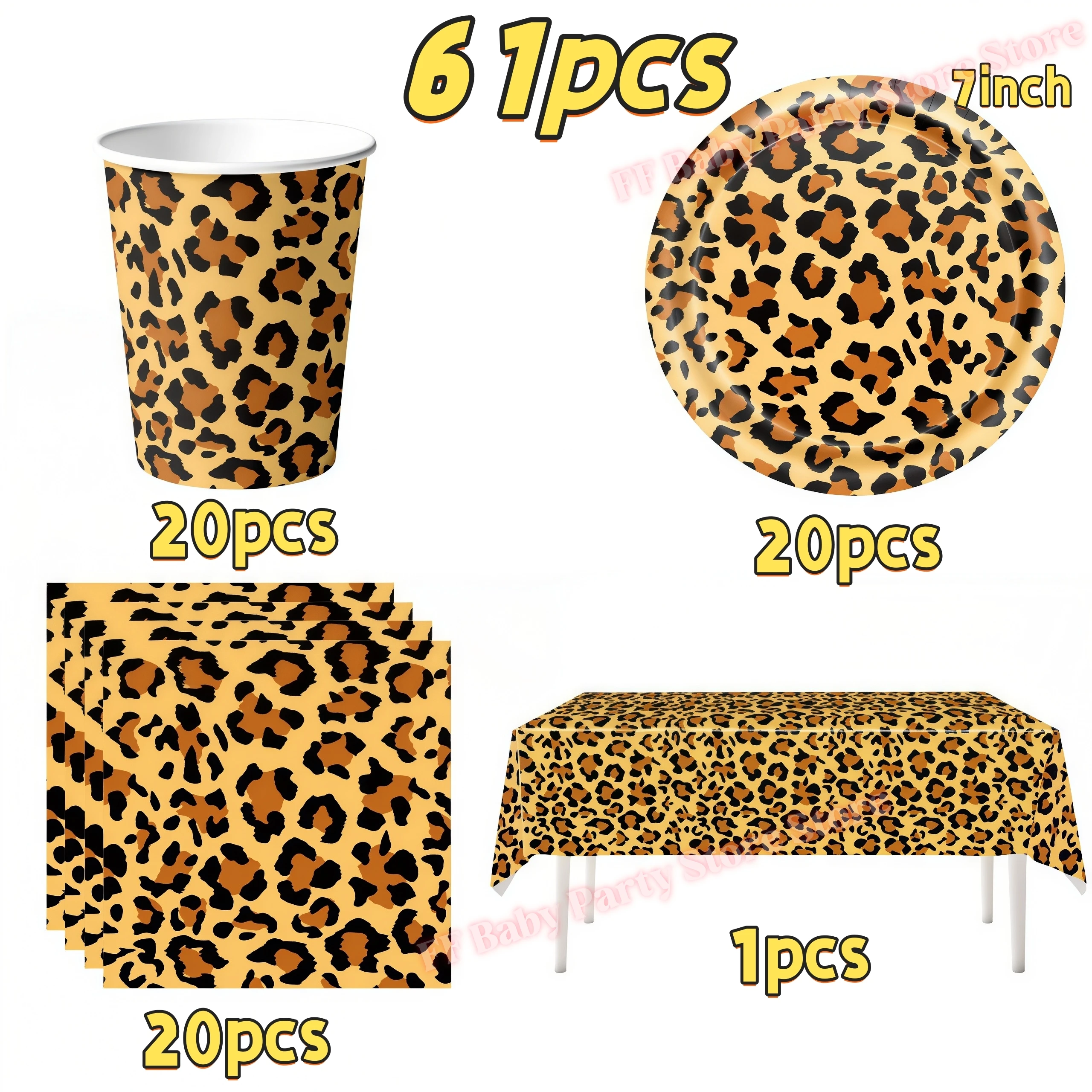 Leopardenmuster Geburtstagsparty-Dekoration Mädchen-Geschenke Teller Becher Tier-Leoparden-Thema Partyzubehör für Feiern – Detail 16